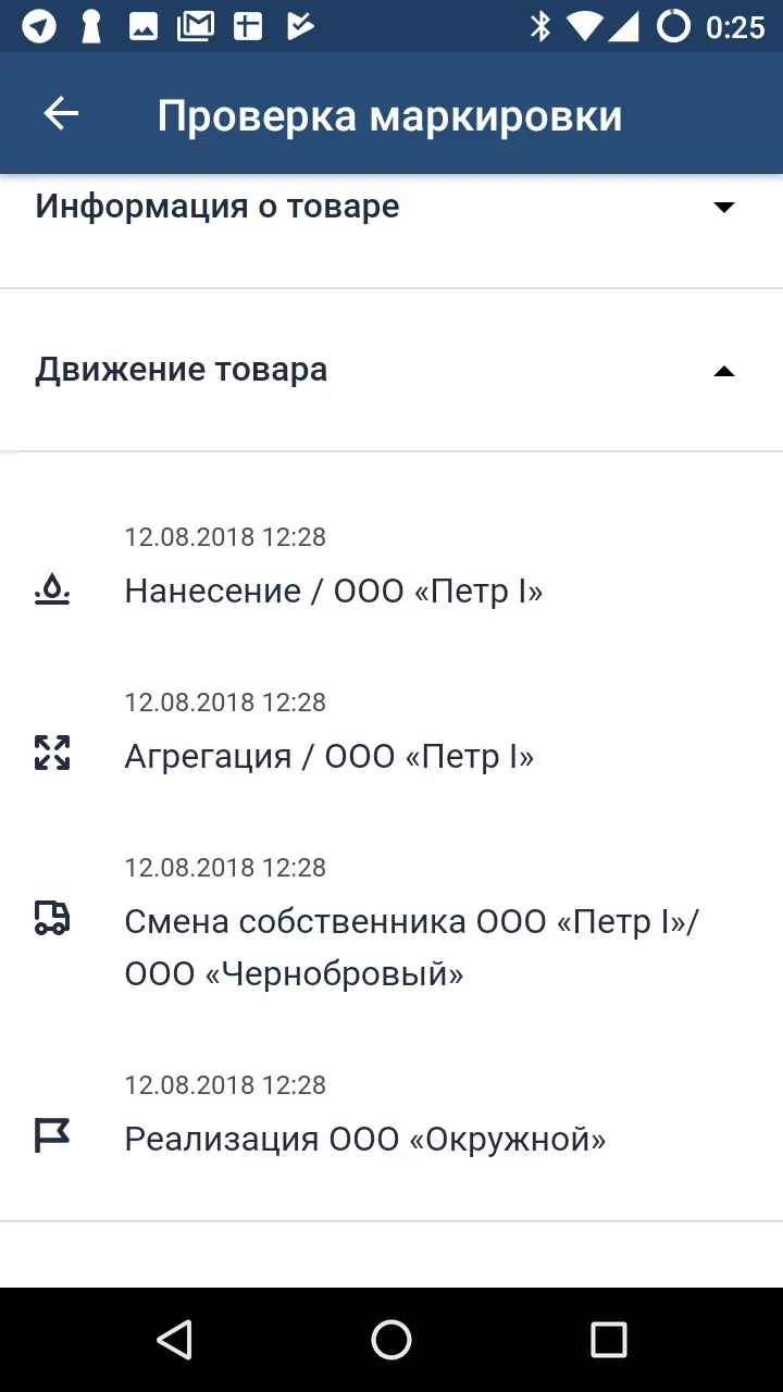 Product movement history