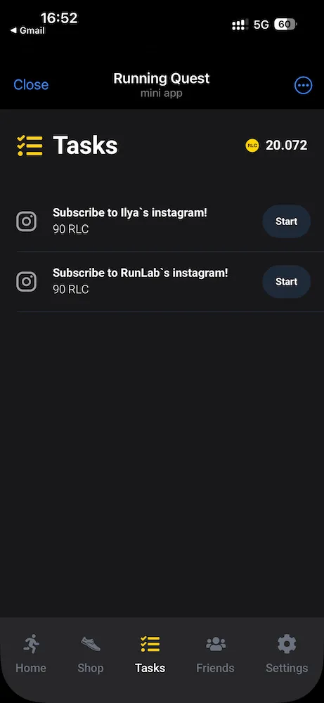 Tasks for earning coins