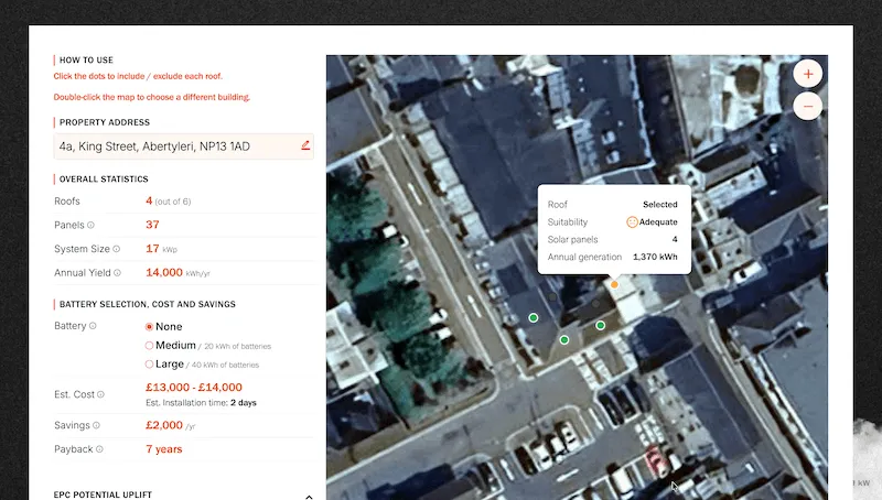 Roof satellite view with property details