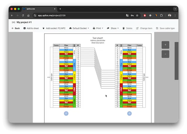Fiber optic splice diagram editor